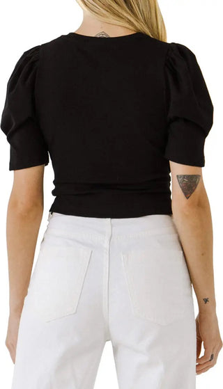 Twist Cropped Knit Top in Black